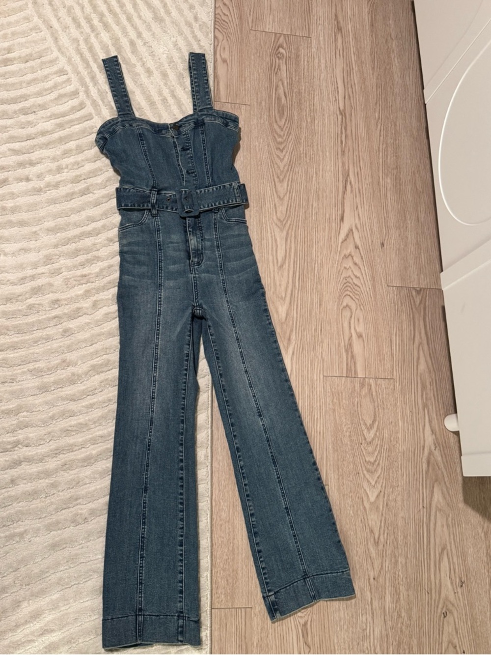 Show me your MuMu Denim Jumpsuit with Belted Waist - Blue